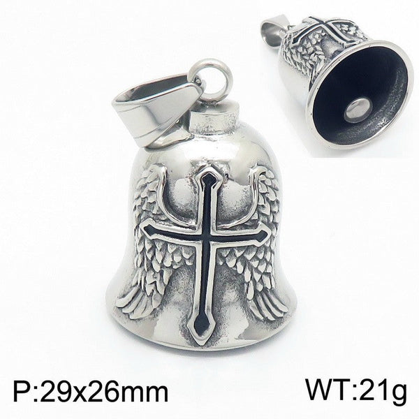 Kalen Angel Wings And Cross Biker Gremlin Bell Pendant Necklace