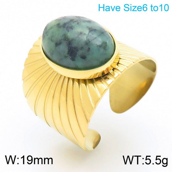 Kalen Stainless Steel Turquoise Stone Open Ring For Women