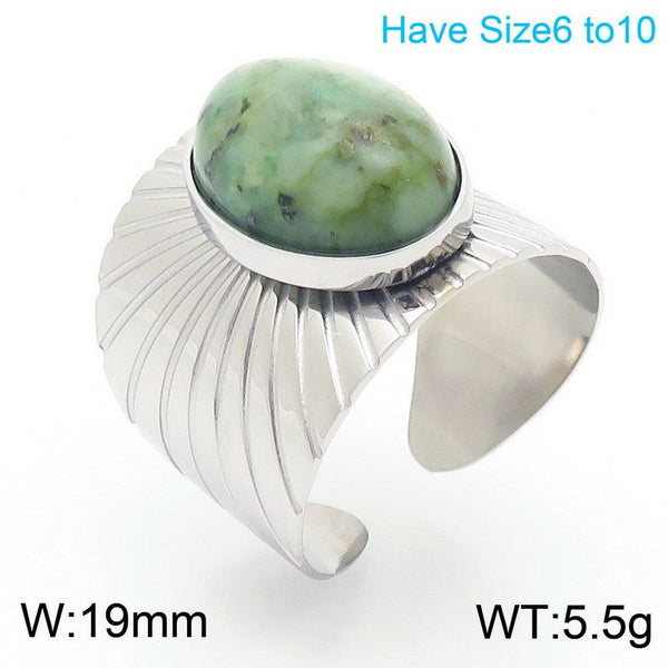 Kalen Stainless Steel Turquoise Stone Open Ring For Women