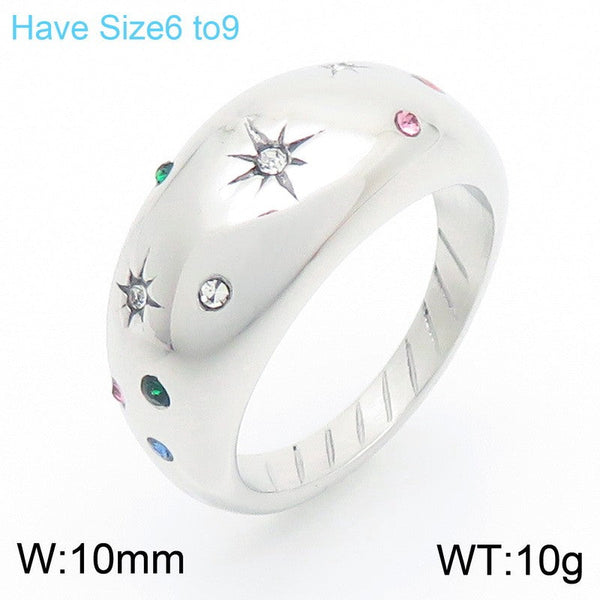 Kalen Stainless Steel Start Zircon Dome Ring for Women