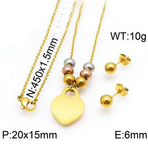 Kalen Stainless Steel Heart Pendant Necklace Earrings Set for Women Wholesale