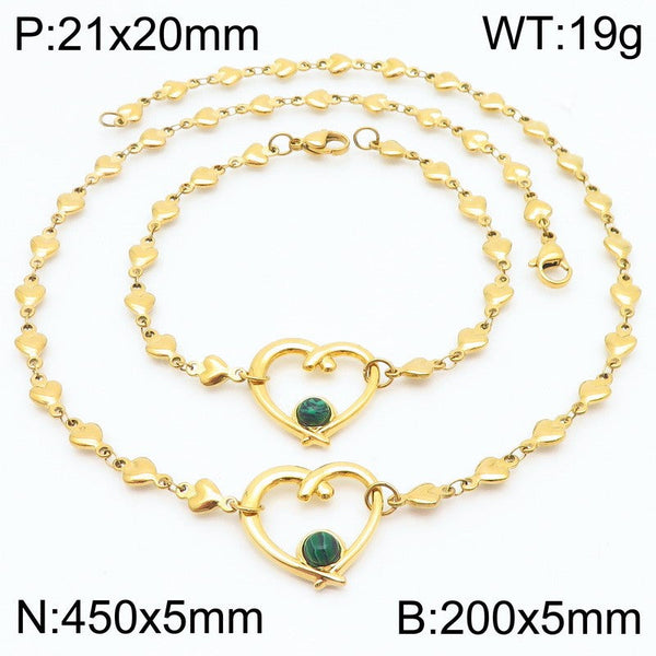 Kalen Stainless Steel Heart Pendant Necklace Bracelet Set for Women Wholesale