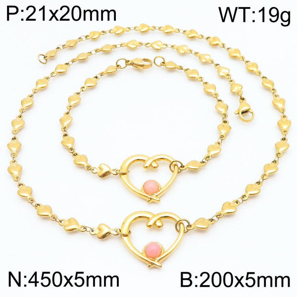 Kalen Stainless Steel Heart Pendant Necklace Bracelet Set for Women Wholesale