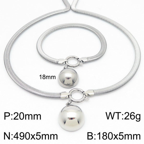 Kalen Stainless Steel Ball Pendant Necklace Bracelet Set for Women Wholesale