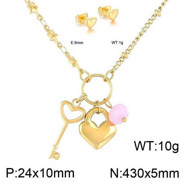 Kalen Stainless Steel Heart Pendant Necklace Earrings Set for Women Wholesale