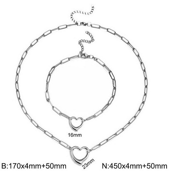 Kalen Chain Heart Charm Pendant Bracelet Necklace Jewelry Set Wholesale