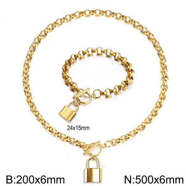 Kalen Chain Lock Charm Pendant Bracelet Necklace Jewelry Set Wholesale