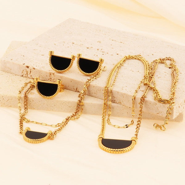 Kalen Stainless Steel Fan Rings Earrings Bracelet Necklace Set Wholesale for Women