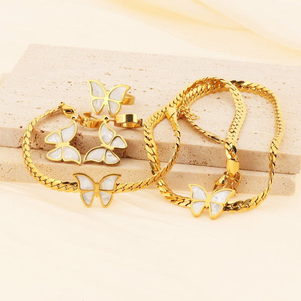 Kalen Stainless Steel Butterfly Rings Earrings Bracelet Necklace Set Wholesale for Women