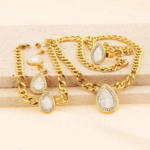Kalen Stainless Steel Rings Earrings Bracelet Necklace Set Wholesale for Women