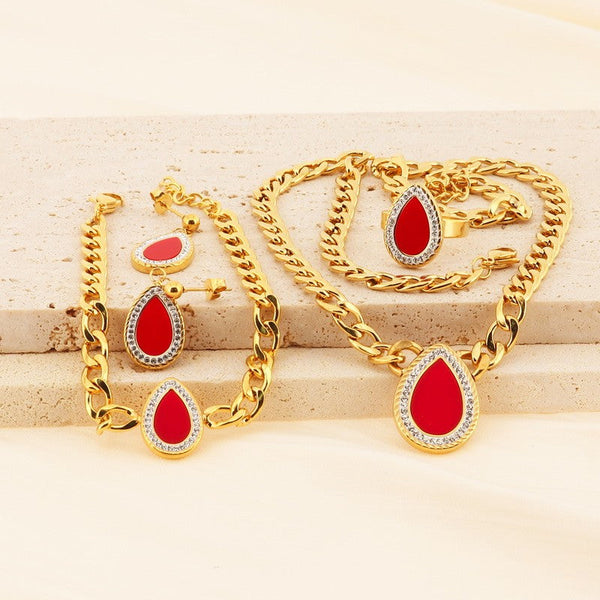 Kalen Stainless Steel Rings Earrings Bracelet Necklace Set Wholesale for Women