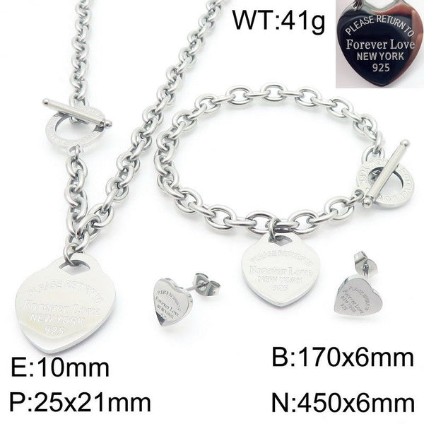 Kalen Heart Bracelet Earrings Pendant Necklace Jewelry Set