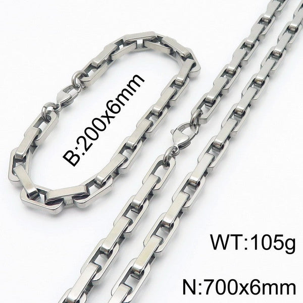 Kalen 6mm Box Cable Clip Chain Bracelet Necklace Jewelry Set