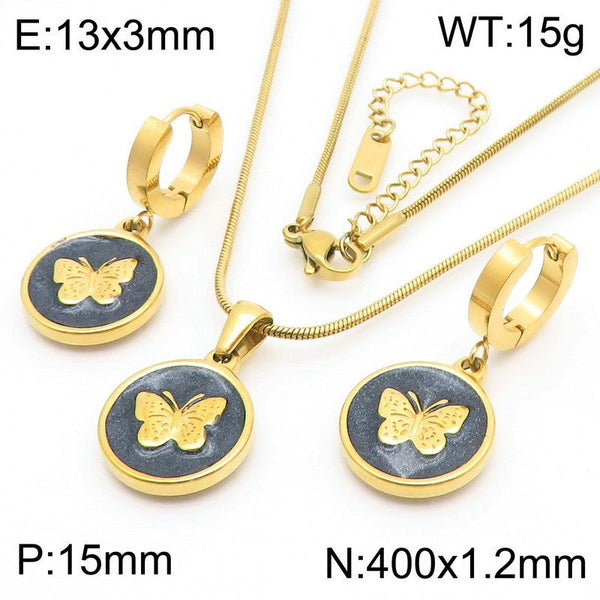 Kalen Butterfly Enamel Earrings Necklace Jewelry Set Wholesale