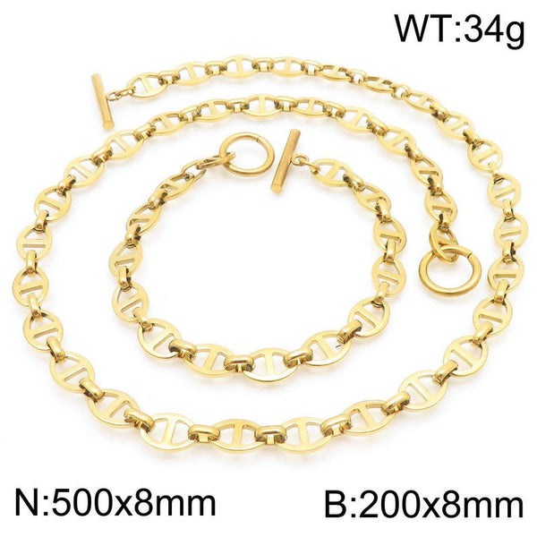 Kalen 8mm Mariner Anchor Link Chain Bracelet Necklace Jewelry Set Wholesale