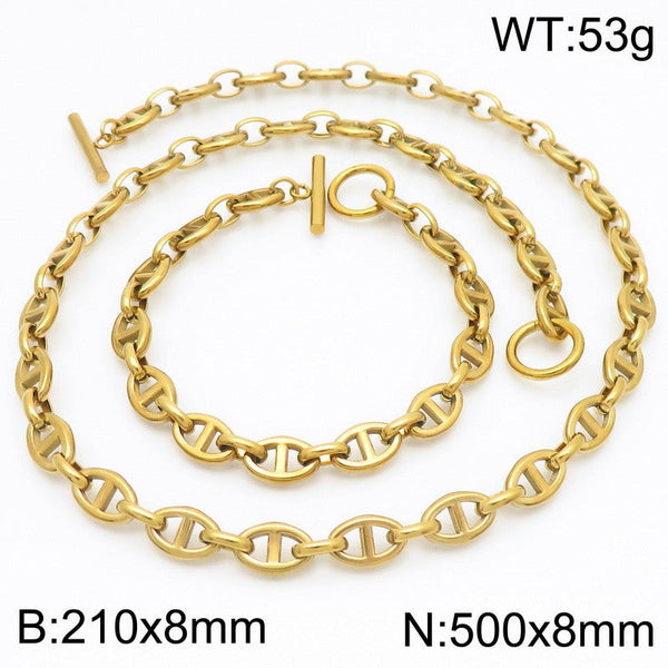 Kalen 8mm Mariner Anchor Link Chain Bracelet Necklace Jewelry Set Wholesale