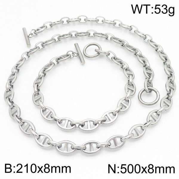 Kalen 8mm Mariner Anchor Link Chain Bracelet Necklace Jewelry Set Wholesale