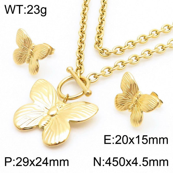 Kalen Butterfly Earrings Pendant Necklace Jewelry Set for Women