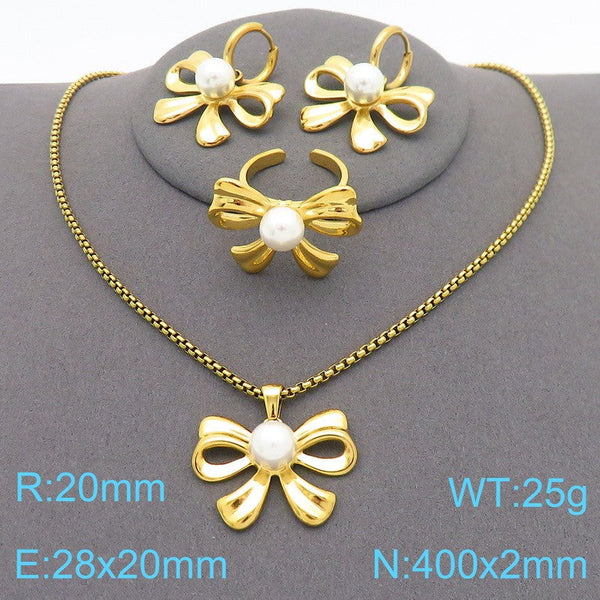 Kalen Bow Ring Earrings Pendant Necklace Jewelry Set for Women