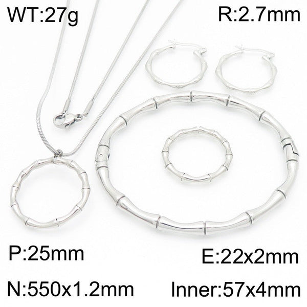 Kalen Stainless Steel Bamboo Ring Earrings Bracelet Pendant Necklacefor Women