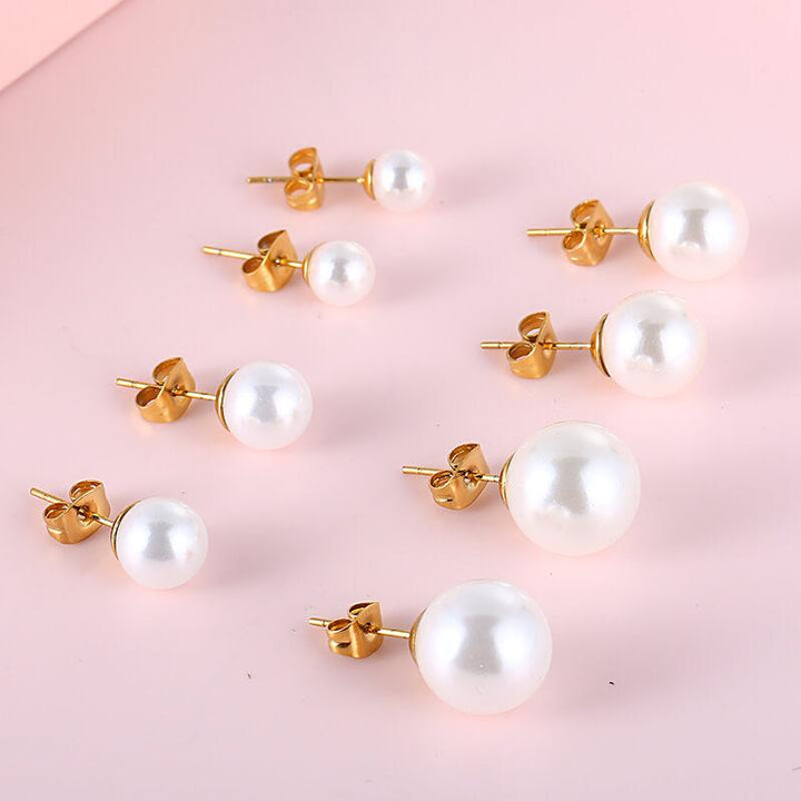 Kalen Wholesale Stainless Steel 6/8/10/12mm Pearl Ball Stud Earrings for Women - kalen