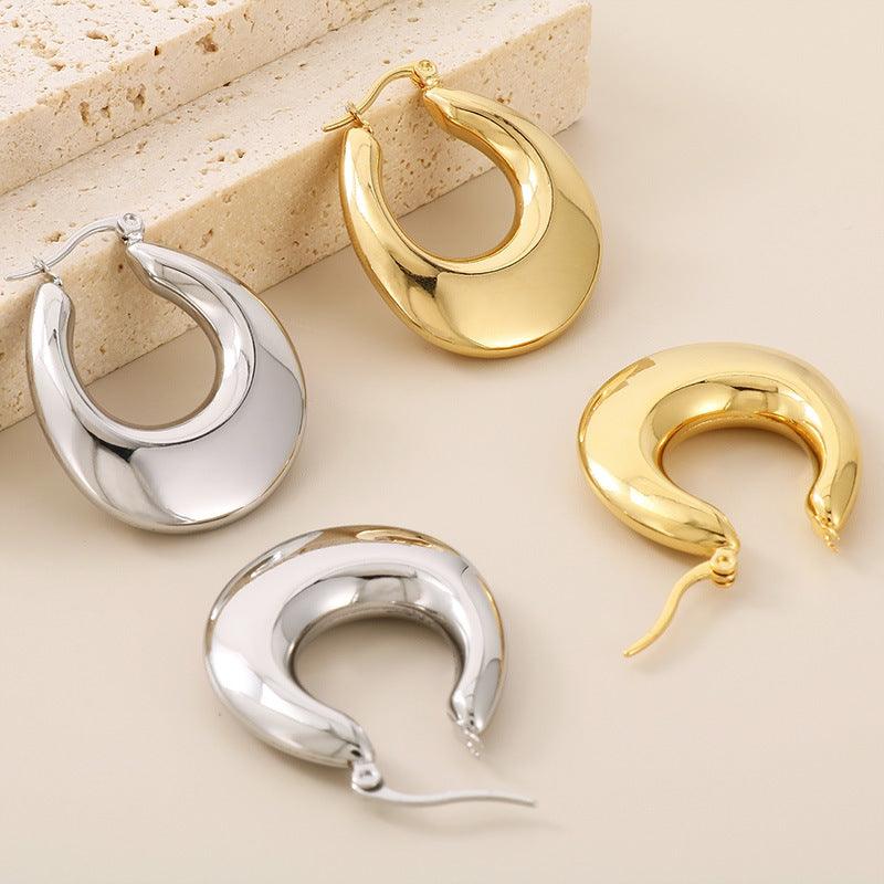 Kalen 31x27mm Stainless Steel Chunky Hollow U-Shape Wholesale Hoop Earrings for Women - kalen