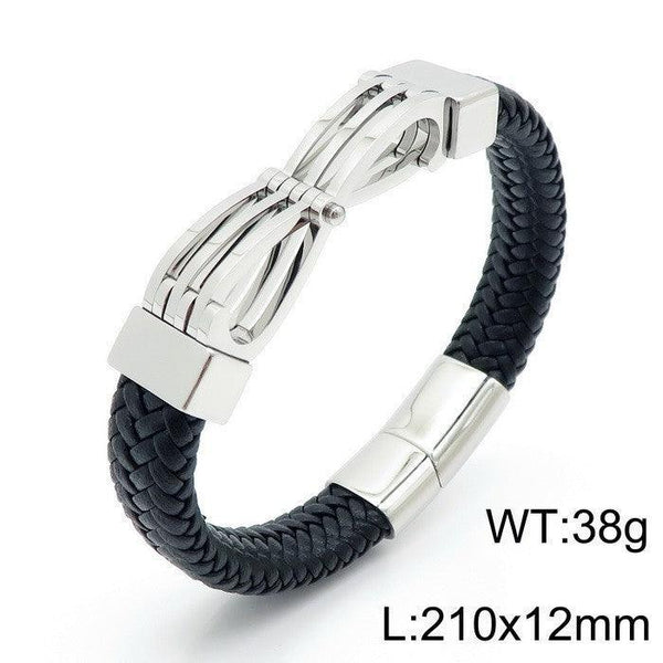 KALEN 12mm Cowhide Leather Stainless Steel Bracelet for Men - kalen