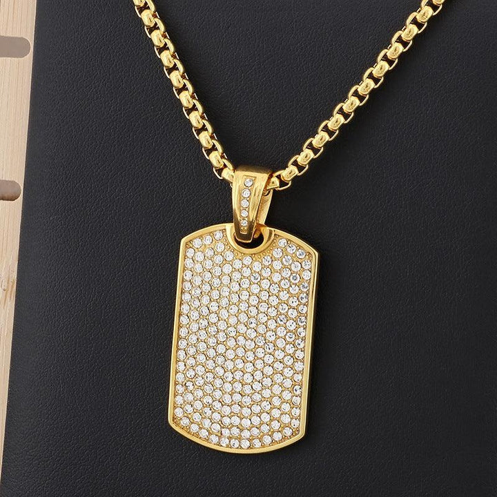 Kalen Hip Hop Zircon Gold Plated Stainless Steel Tag Pendant Necklace for Men Women - kalen