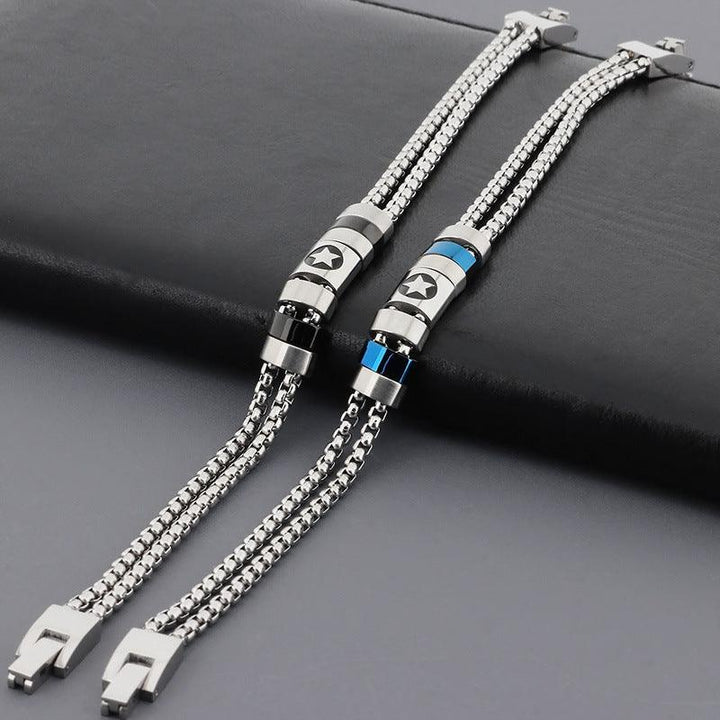 Wholesale Stainless Steel Double Layer Chain Anchor Bracelet Jewelry with Buckle for Men - kalen