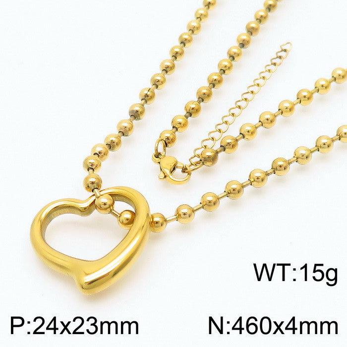 Kalen Stainless Steel 18K Gold Plated Bead Chain Heart Charm Wholesale Bracelets Necklace Jewelry Set for Women - kalen