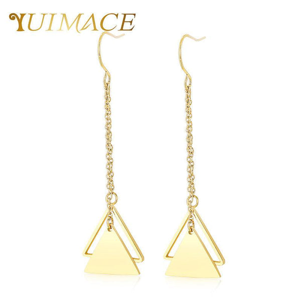 Kalen Stainless Steel Geometry Triangle Chain Drop Earrings for Women - kalen