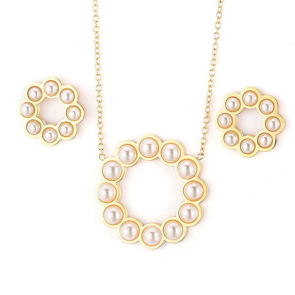 Pearl Stud Earrings Necklace Jewelry Set
