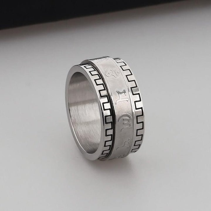 Kalen Religion Buddhism Text Stainless Steel Spinner Ring for Men - kalen