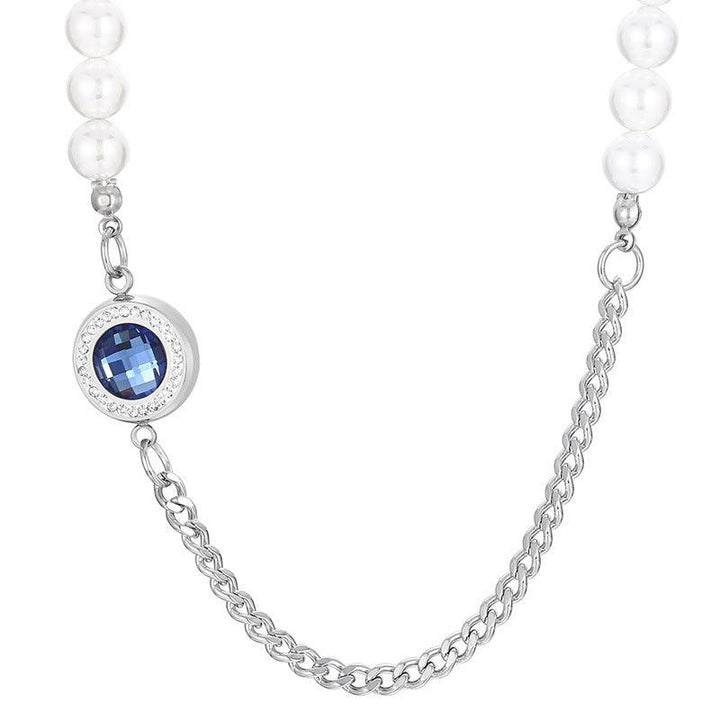 Stainless Steel Pearl Cuban Chain Round Pendant Necklace - kalen