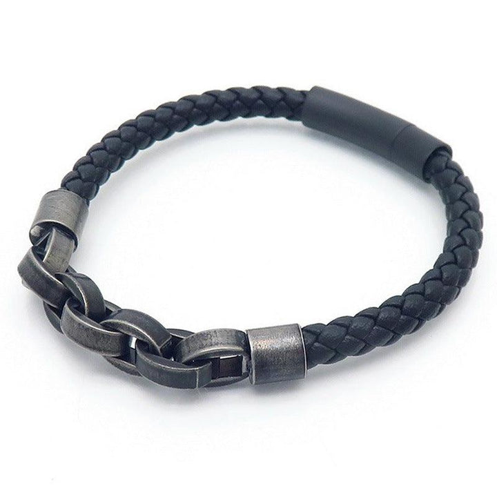 KALEN 8mm Cowhide Leather Stainless Steel Bracelet for Men - kalen