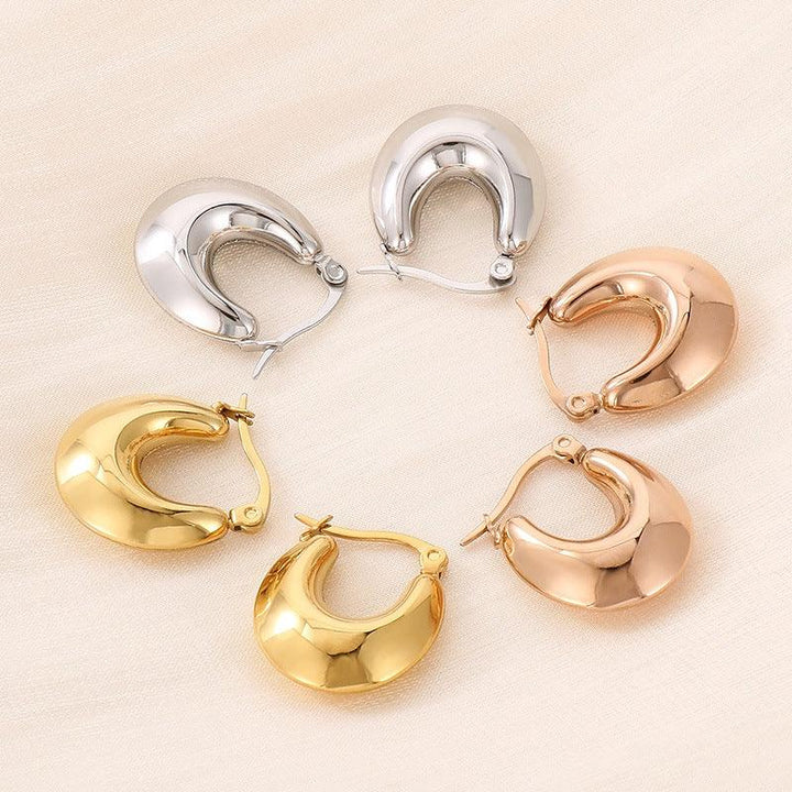 Kalen Stainless Steel Hollow Chunky U-Shape Hoop Earrings For Women - kalen