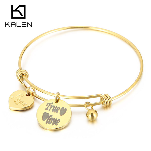 Kalen Stainless Steel Love Laser Mother Charm Bracelet Bangle Wholesale For Women