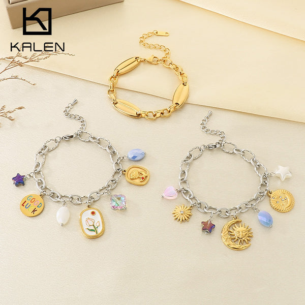 Retro Floral & Celestial Charm Bracelet