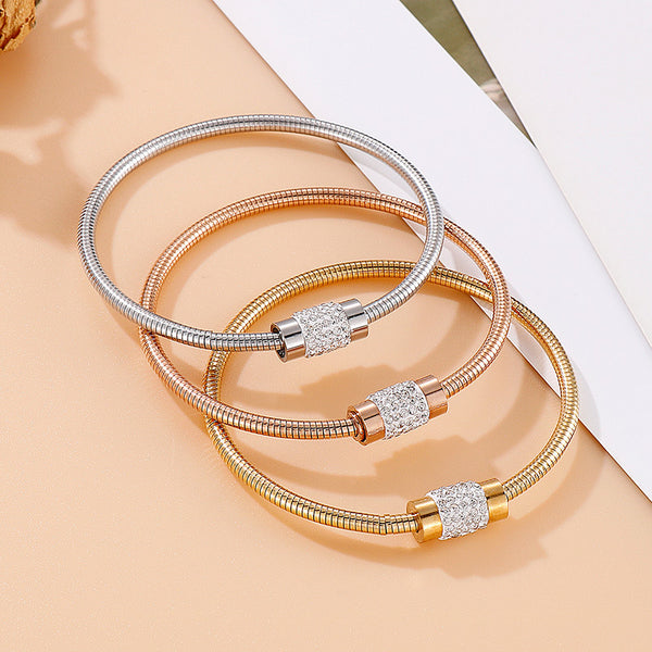 Wholesale Stainless Steel Mesh Chain Bracelet with Rhinestone Clasp – Kalen