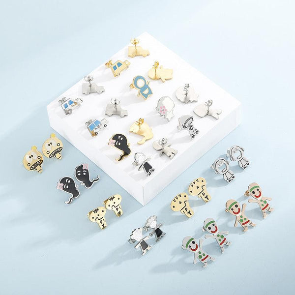 Kalen Stainless Steel Cute Cartoon Enamel Stud Earrings for Women - kalen