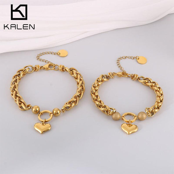 Kalen Fashion Stainless Steel 18K Gold Plated Bead Ball Heart Charm Wholesale Bracelets for Women - kalen