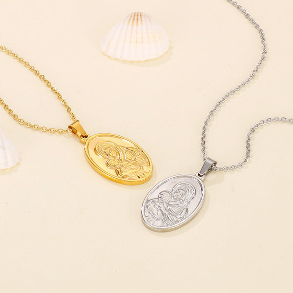 Kalen Stainless Steel Mother Oval Coin Pendant Necklace Wholesale For Women