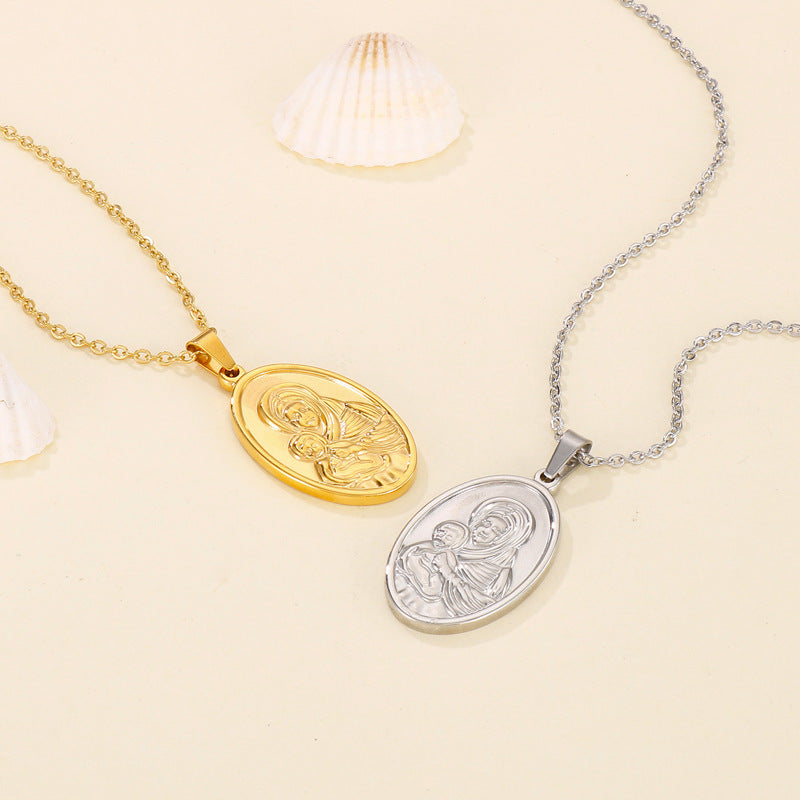 Kalen Stainless Steel Mother Oval Coin Pendant Necklace Wholesale For Women - view 1