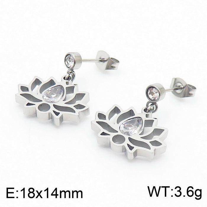 Kalen Stainless Steel Cute Flower Stud Earrings Necklace Bracelet Set for Women - kalen