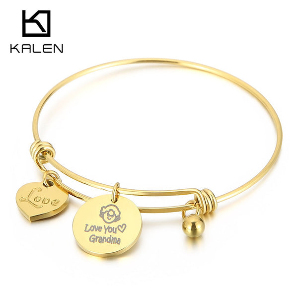 Kalen Stainless Steel Grandma Laser Mother Charm Bracelet Bangle Wholesale For Women