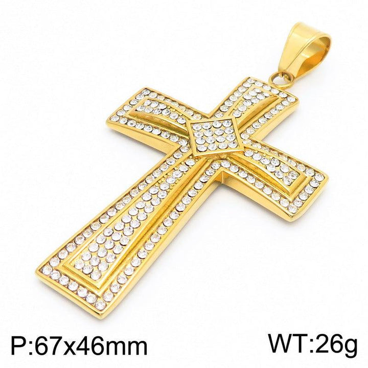 Kalen Hip Hop Cross Gold Plated Stainless Steel Pendant Necklace for Men Women - kalen