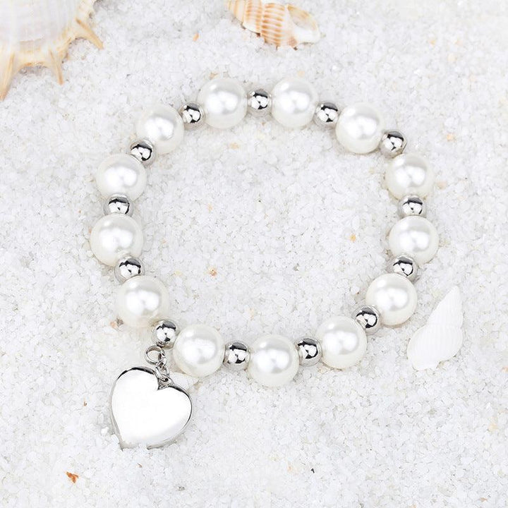 Kalen 8mm Pearl Stainless Steel Chain Heart Charm Bracelets for Women - kalen