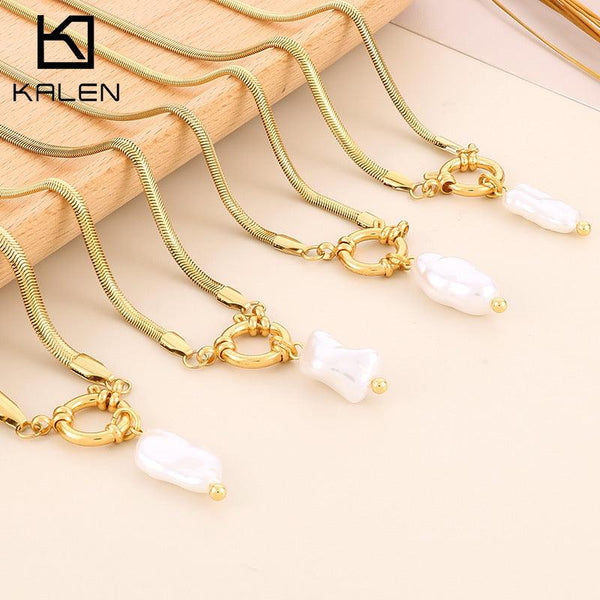 Kalen 5mm Snake Chain Pearl Pendant Necklace for Women - kalen