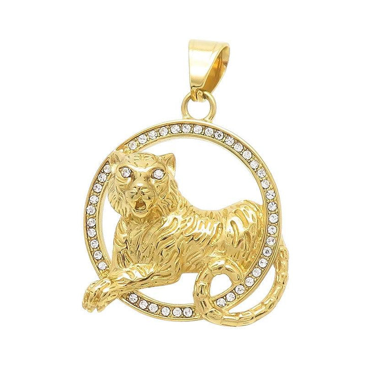 Kalen Hip Hop Zircon Lion Gold Plated Stainless Steel Pendant Necklace for Men Women - kalen