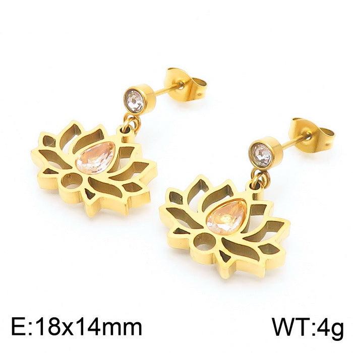 Kalen Stainless Steel Cute Flower Stud Earrings Necklace Bracelet Set for Women - kalen